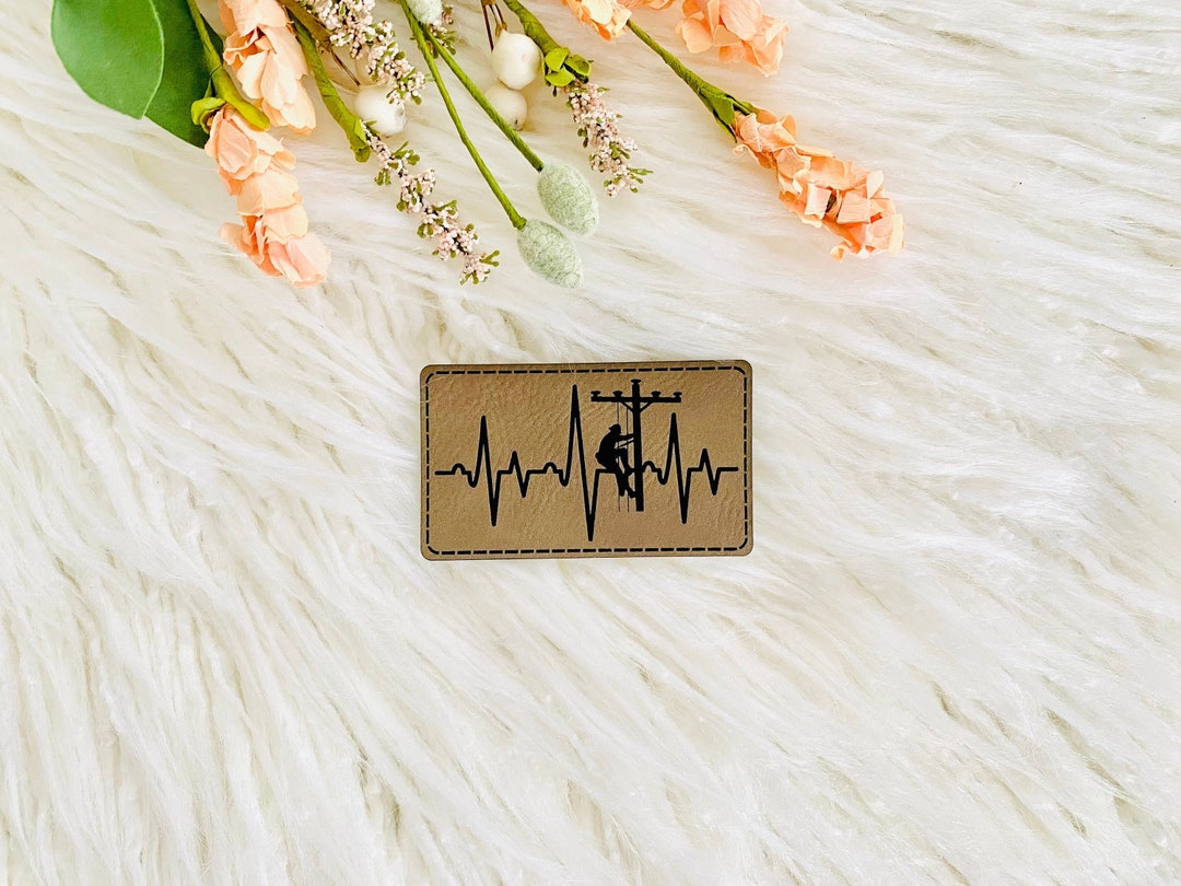 Lineman Hat Patch, Iron on Leather Patch, Leather Patches for Hats