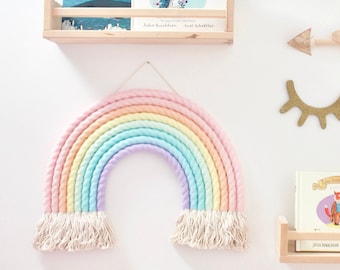 Extra Large Pastel Rainbow Fibre Wall Hanging Macrame Kids Decor Nursery Bedroom