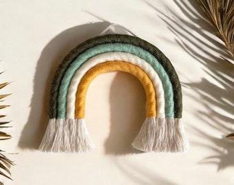 Handcrafted Macrame Rainbow Wall Hanging, Neutral Safari Nursery Decor