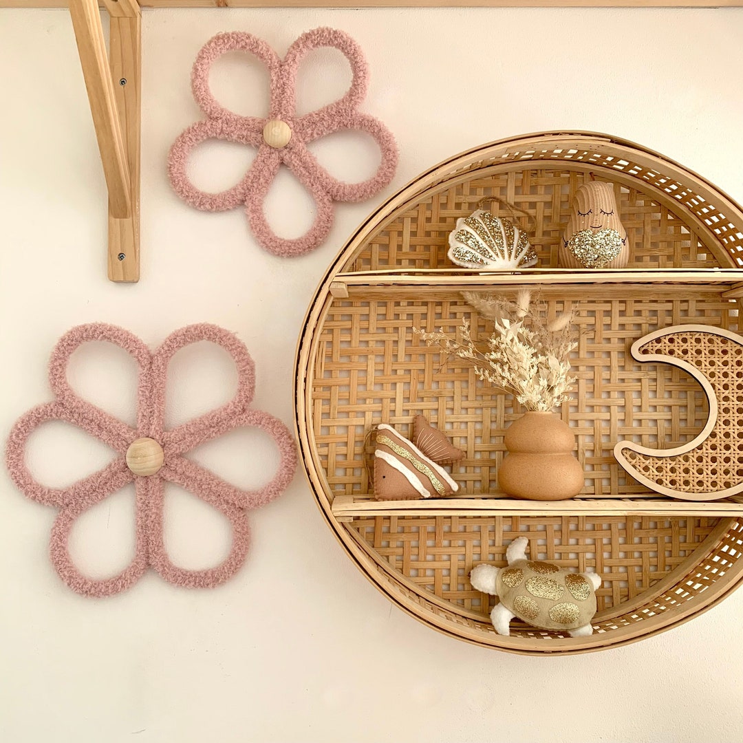 Dusky Pink Wall Flowers Set of 2 Girls Bedroom Wall Hanging Kids