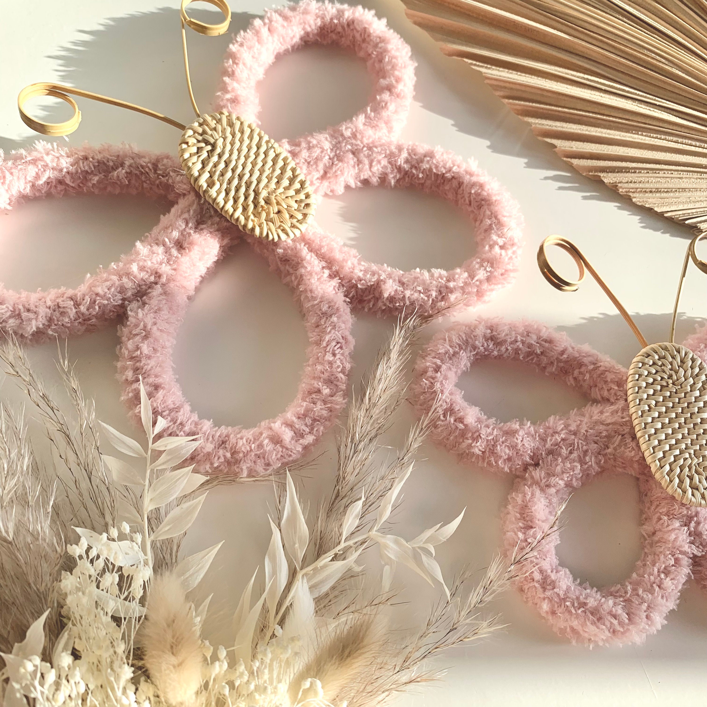 Dusky Pink Yarn Wrapped Rattan Butterflies | Boho Nursery Wall Decor ...