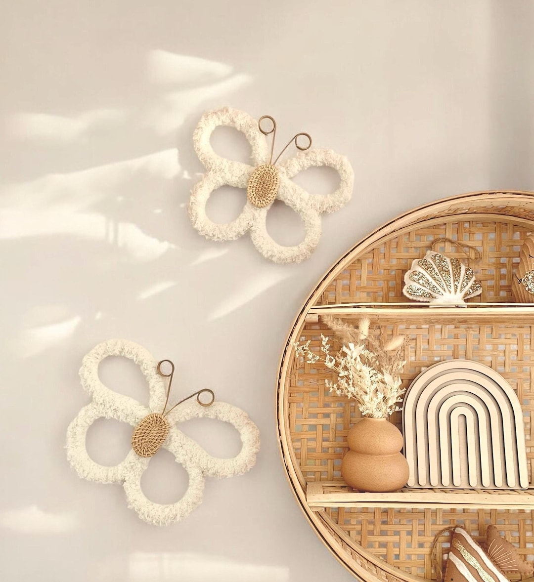 Cream Rattan Wall Butterflies | Macrame Nursery Decor | Girls Boho Room ...