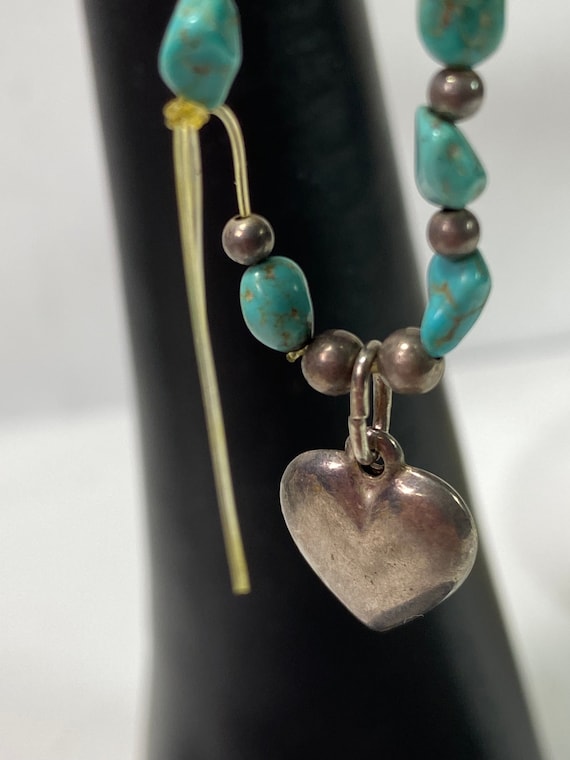 Stretch Sterling  Heart and Turquoise beaded brace