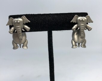 Pewter Elephant pieced earrings elephant earrings by J.J.
