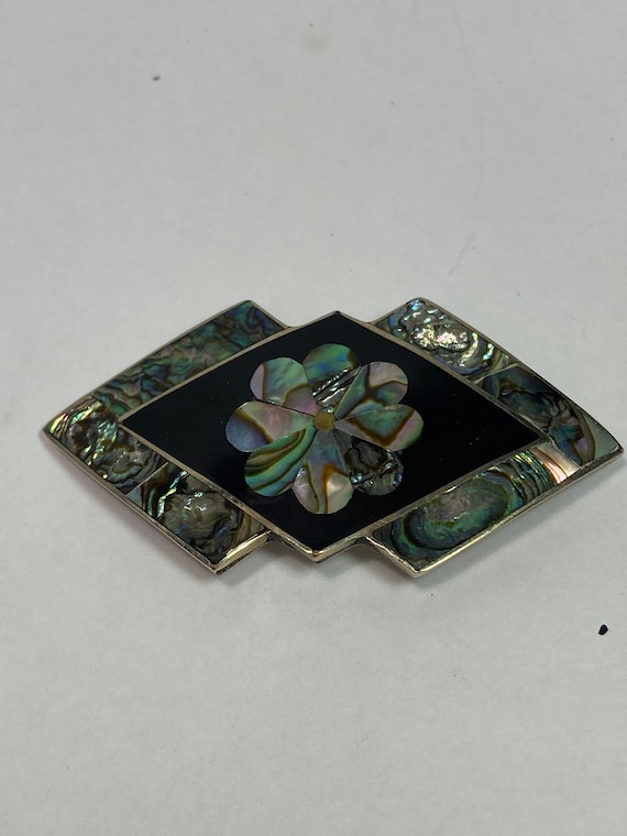 Silver tone Alpaca Mexico Brooch with abalone flow