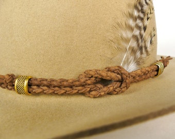 Cinta para sombrero de cuero trenzado hecha a mano, accesorio estilo western bohemio, ajuste ajustable.