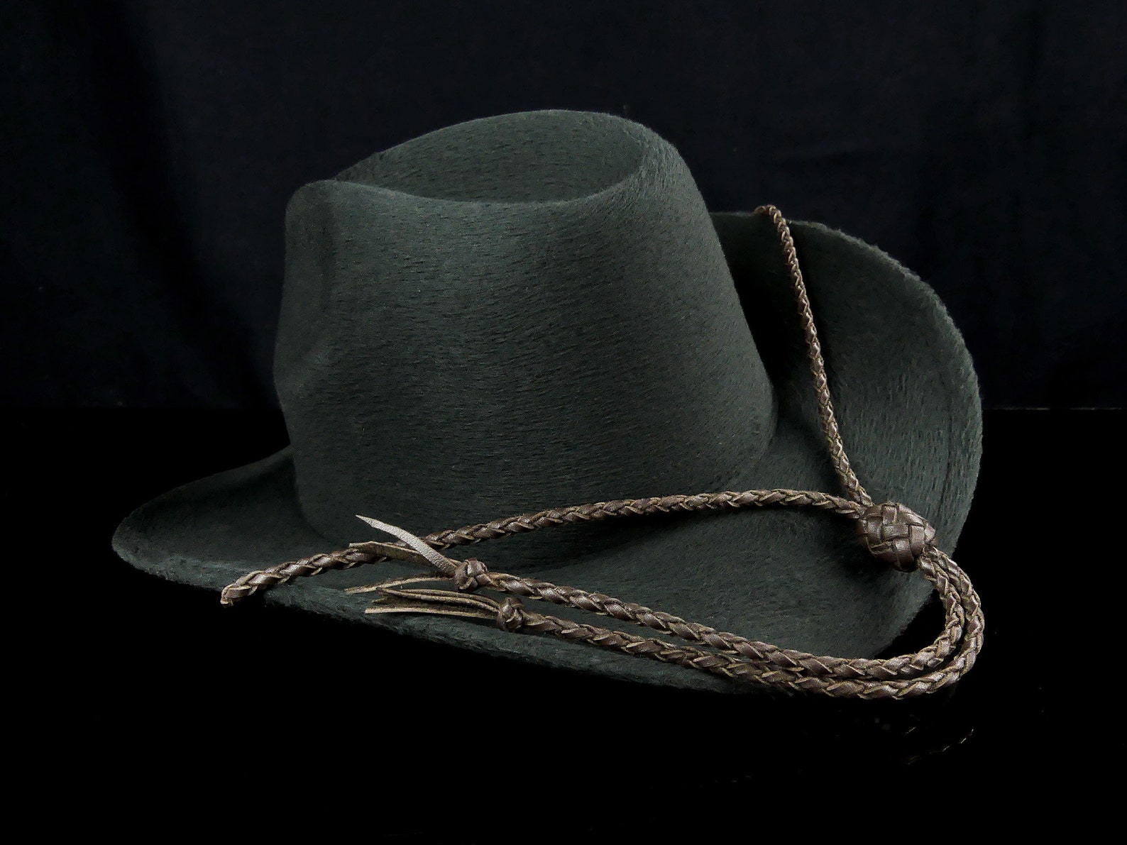 Dark Brown Handbraided Leather Stampede String Cowboy Hat Etsy