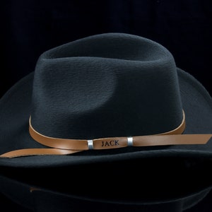 Saddle brown leather hat band with your initials on it