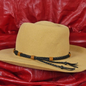 Black Braided Leather Hat Band with Hand-Tied Brown Knots – Adjustable Western Style Cowboy Hat Accessory