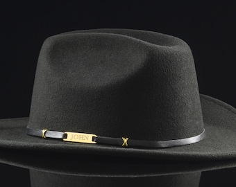 Bande de chapeau de cowboy en cuir personnalisée avec votre nom dessus,