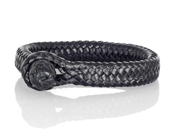 Schwarzes geflochtenes Bikerarmband aus Leder