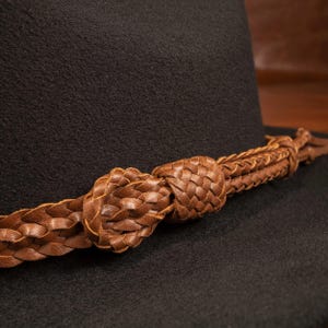 Handwoven Whiskey Brown Leather Hat Band: Western Cowboy Style