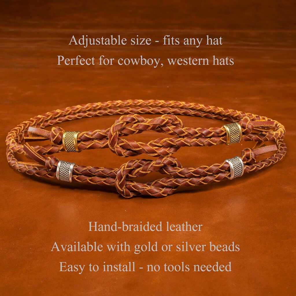 Fascia Per Cappello Da Cowboy Donna In Pelle Con Perline E Catena – Stile Western, Decorazione Rimovibile Per Cappelli