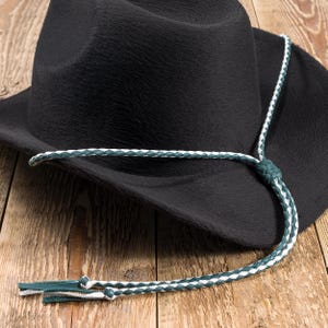 Grün und Weiß Leder Stampede String, Cowboy Hut Kinnriemen geflochten, geflochtener Stampede Strap