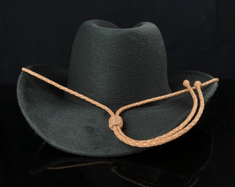 Light brown braided leather stampede string, Custom leather chin strap, Stampede strings,