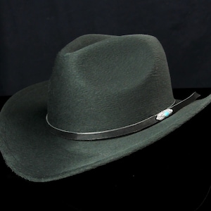Black custom leather hatband, Designer fedora hat band with a blue stone