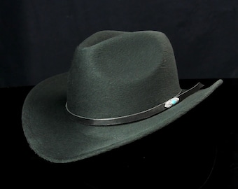 Black custom leather hatband, Designer fedora hat band with a blue stone