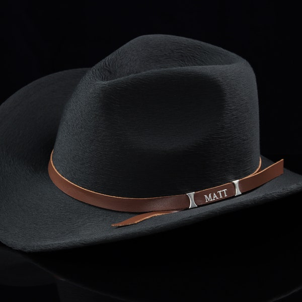 Bande de chapeau personnalisable en cuir marron, bande de chapeau de cowboy avec votre nom