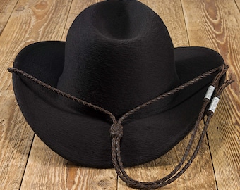 Handmade Braided Leather Stampede String: Cowboy Hat Chin Strap, Engraved Option