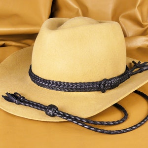 Set di fascia per cappello e cinturino sottogola in pelle nera / Corda da cowboy intrecciata a mano