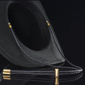 Leder Hut Kinnband, schwarzes Leder Handgeflochtener Cowboy Hut Stampede Strap mit goldenen Metallteilen, Western Stampede Stringt