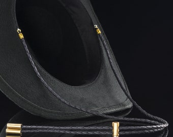 Black Leather Hat Chin Strap, Braided Cowboy Hat Stampede String.