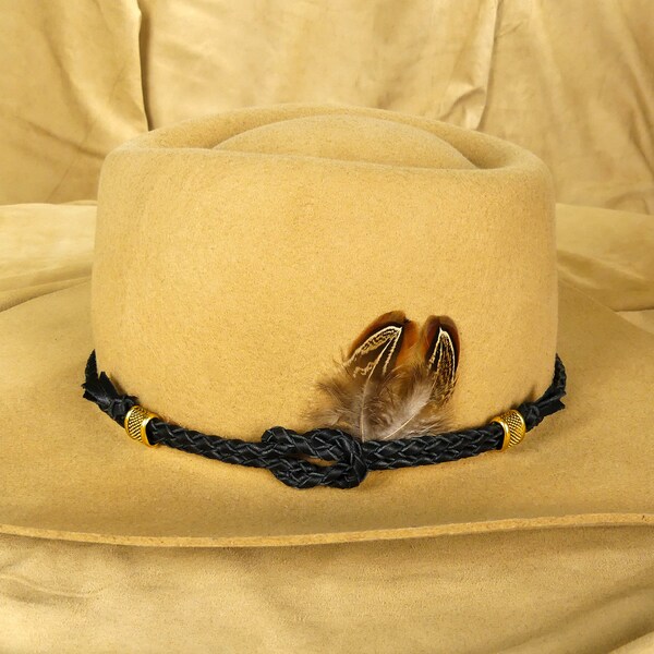 Hand Made Cowboy Hat Band - Leather & Metal Adjustable For Panama Fedora