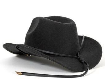 Black leather stampede string with bronze horns, Western Chin Strap