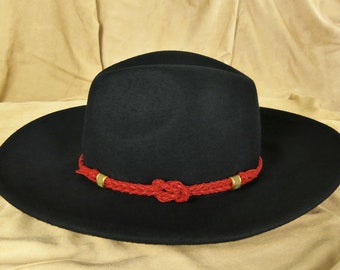 Banda de cuero rojo trenzado para sombrero de vaquero con nudo celta, accesorio del oeste.