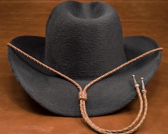 Braided Leather Hat Chin Strap – Stampede String with Bolo Tips, Adjustable Western Hat Cord