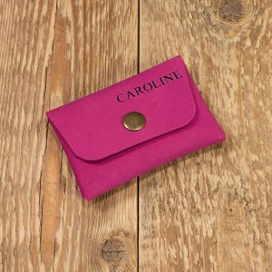 Cartera fina de piel color rosa, Tarjetero, Cartera fina para mujer