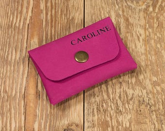 Cartera fina de piel color rosa, Tarjetero, Cartera fina para mujer