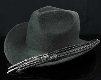 Black leather stampede string,  Braided leather string for cowboy hat,