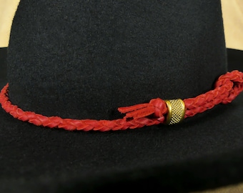 Red cowboy leather hat bands men, Western hat band for women, Cowgirl hat band