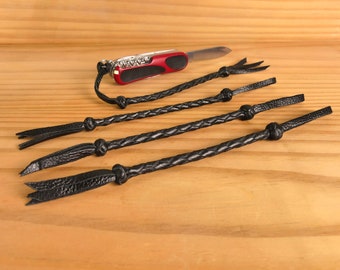 Black leather knife lanyard, Custom leather key chain for men,