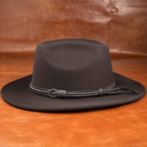 Black handmade leather hat band, Cowboy hat accessory, Braided leather hat band,