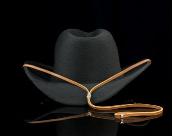 Cuerda de estampida de cuero con herrajes metálicos, correa para la barbilla del sombrero de vaquero