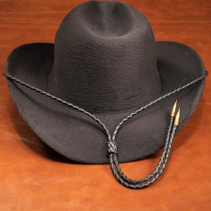 Geflochtenes Leder Hutband mit Gauchoknoten – Ochsenhornspitze – Western Cowboy Style Verstellbare Kinnschnur für Outdoor oder Rodeo Hüte