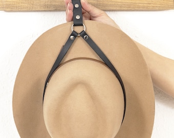 Porte-chapeaux en cuir noir - Support mural pour chapeaux de cowboy, organiseur de style occidental