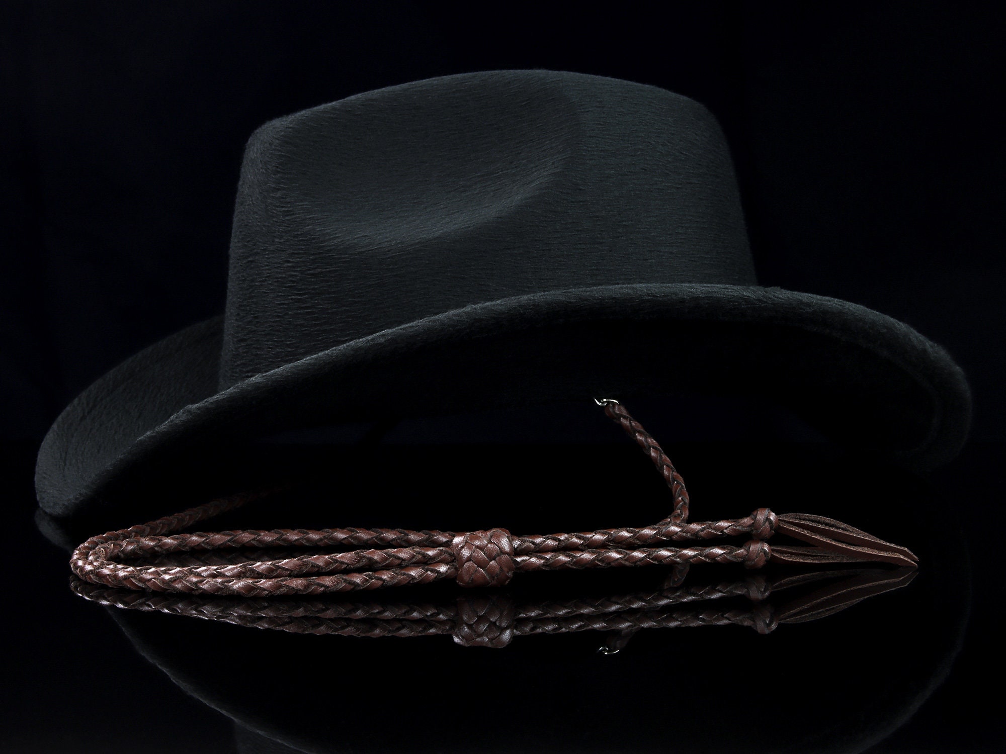 Dark Brown Hand-braided Leather Stampede String, Cowboy Hat Accessories, 
