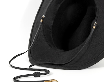 Black leather stampede string with bronze horns, Western Chin Strap