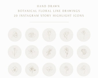 20 Instagram Story Highlight Icon Covers, Botanical Icons, Line Drawing Icons, Hand Drawn Highlight Icons, Social Media Icon, Instagram