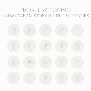 20 Instagram Story Highlight Icon Covers, Botanical Icons, Line Drawing Icons, Hand Drawn Highlight Icons, Social Media Icon, Instagram