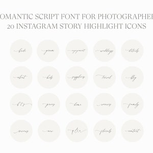 May include: Twenty Instagram story highlight icons with a romantic script font. The icons include words like "bride", "groom", "engagement", "weddings", "details", "about", "kids", "suppliers", "travel", "blog", "bts", "prices", "home", "venues", "family", "reviews", "new", "florals", and "contact".