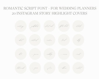 20 Instagram Story Highlight Icon Covers, Wedding Icons, Romantic Script Icons, Typography Highlight Icons, Social Media Icon, Instagram