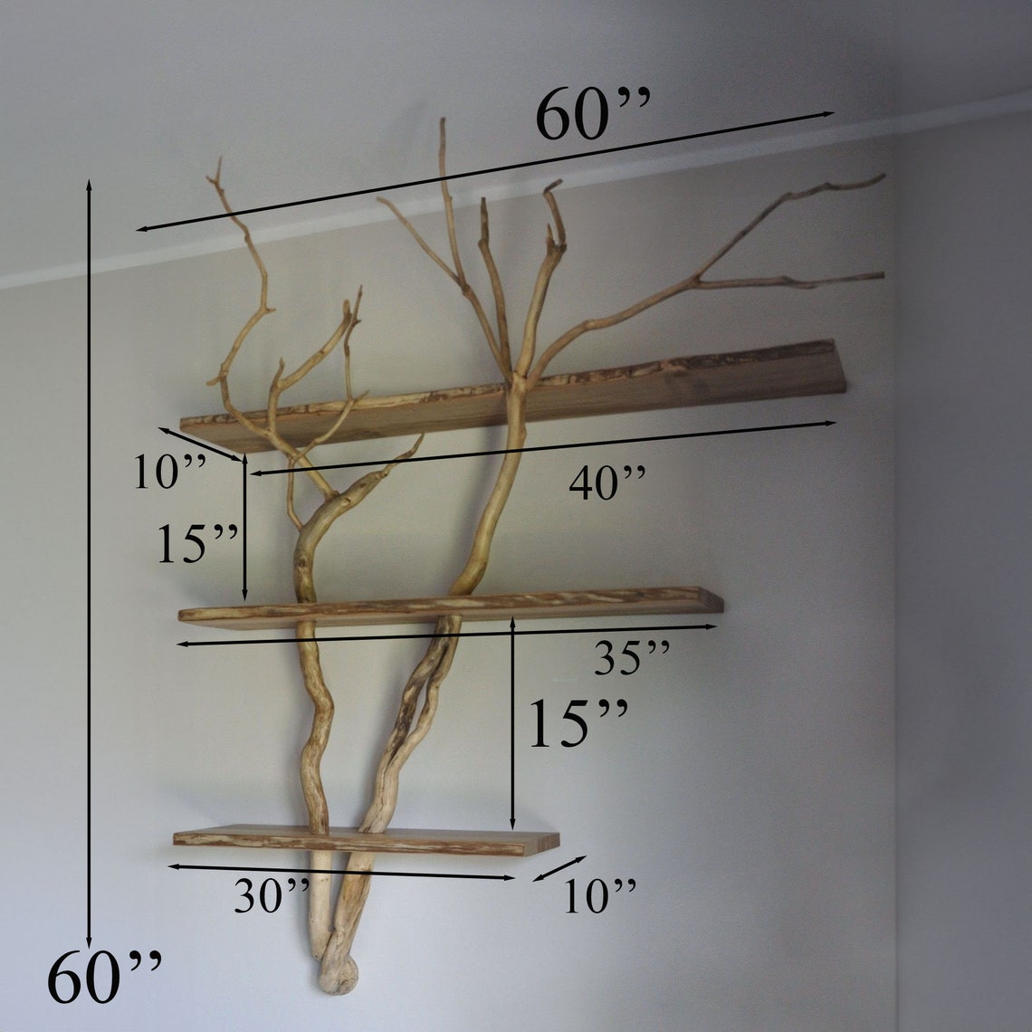 Tree Branches Wood Floating Shelves Wall Mount Live Edge Etsy
