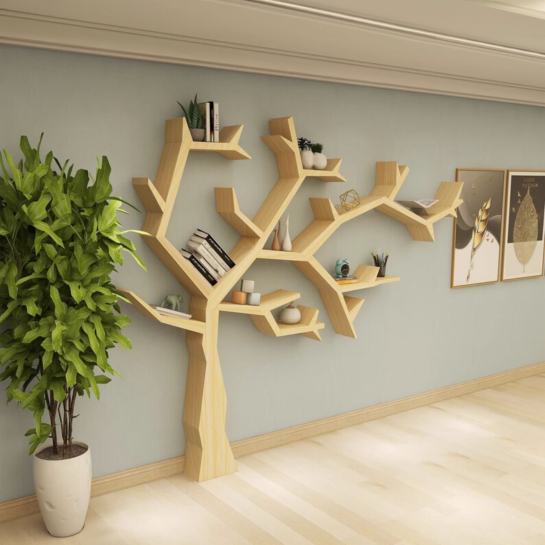 Tree Bookshelf Wall Mounted Corner Solid Wood Bookcase Decorations