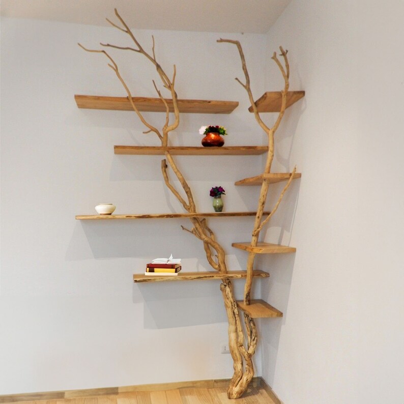 Tree Branches Floating Wood Book Shelves Live Edge Corner Shelf Rustic Low Bookcase Etsy
