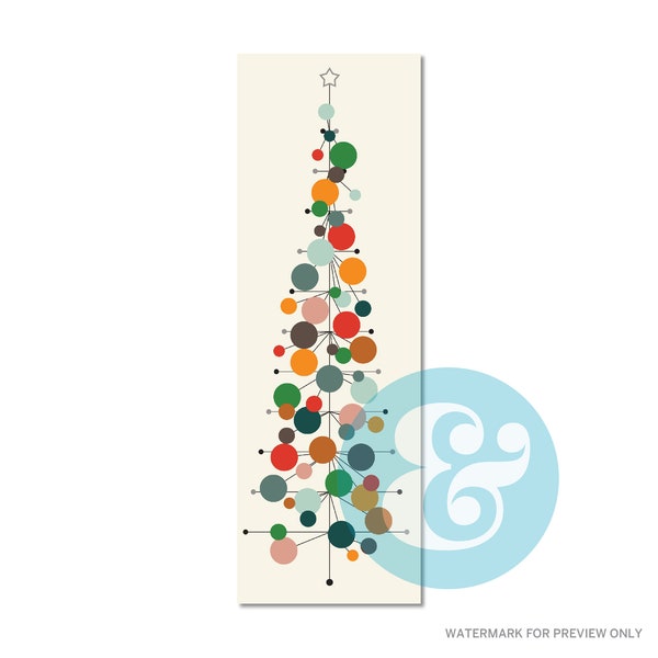 Mid Century Modern Christmas Tree Digital Download, Bold Color Palette