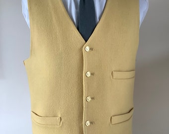 Vintage mens riding wool waistcoat , mustard yellow,, chest 48